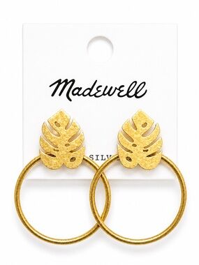 Madewell Gold Leaf Hoop Earrings Statement Dangle Boho Minimalist